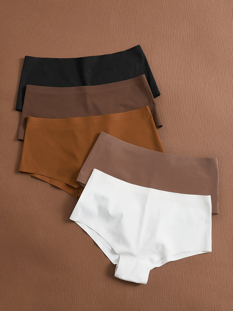 5pcs Elegant Seamless Mid-Rise Briefs for Women - Breathable, Stretchy Nylon Blend Panties, Solid Color, Underwear & Lingerie - Lena & Miles Exquisite Boutique LLC.
