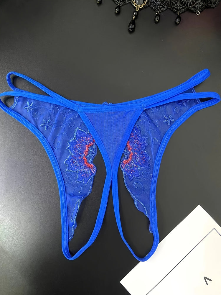 Delicate Floral Embroidered Mesh Thong Lingerie - Seductive Open Crotch & Ultra-Sheer Design - Breathable Womens Intimate Wear for Special Occasions - Lena & Miles Exquisite Boutique LLC.