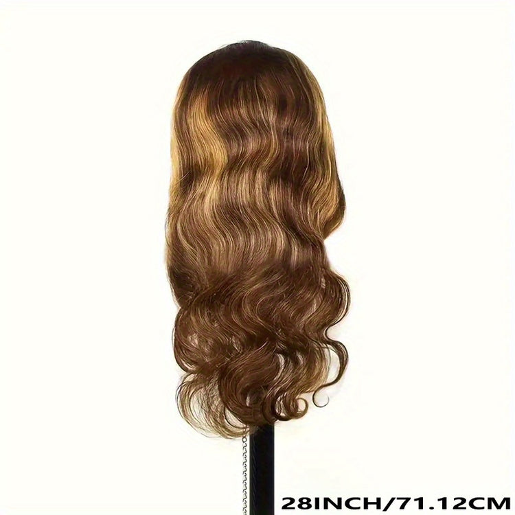 13x4 HD Lace Front Human Hair Wigs For Women Highlight P4/27 Body Wave Transparent Peruvian Lace Frontal Wig Lace Front Wig Ombre Brown Colored Pre Plucked 20-36 Inches 150% Density - Lena & Miles Exquisite Boutique LLC.