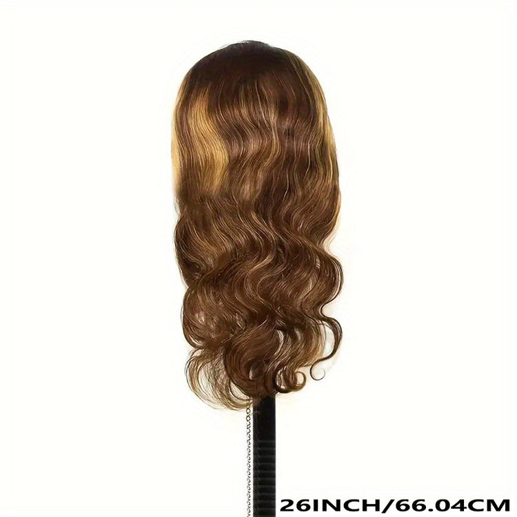 13x4 HD Lace Front Human Hair Wigs For Women Highlight P4/27 Body Wave Transparent Peruvian Lace Frontal Wig Lace Front Wig Ombre Brown Colored Pre Plucked 20-36 Inches 150% Density - Lena & Miles Exquisite Boutique LLC.