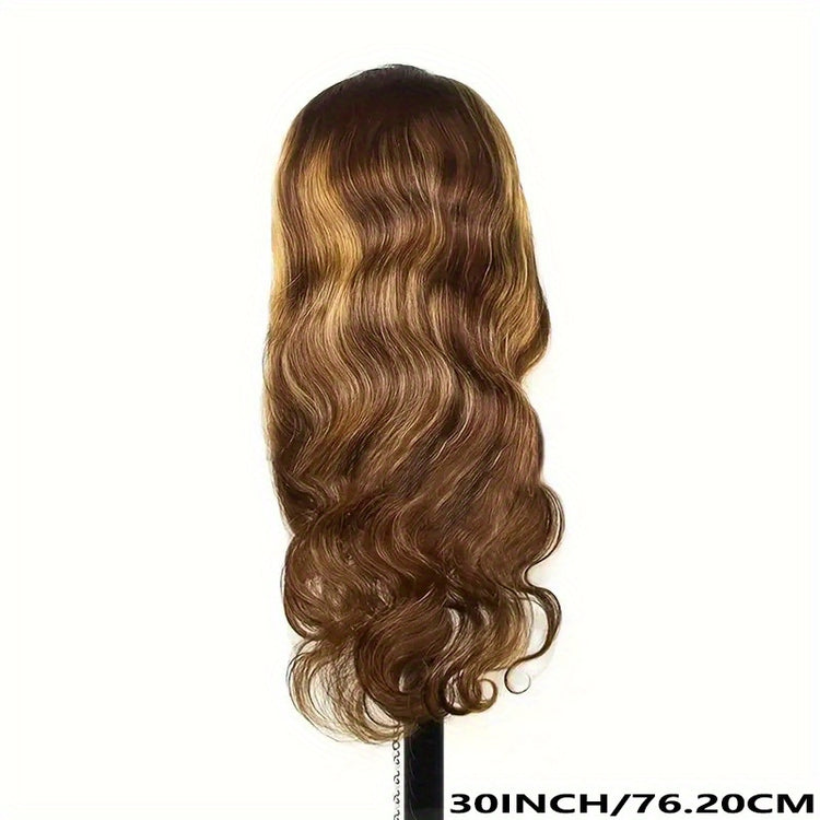 13x4 HD Lace Front Human Hair Wigs For Women Highlight P4/27 Body Wave Transparent Peruvian Lace Frontal Wig Lace Front Wig Ombre Brown Colored Pre Plucked 20-36 Inches 150% Density - Lena & Miles Exquisite Boutique LLC.