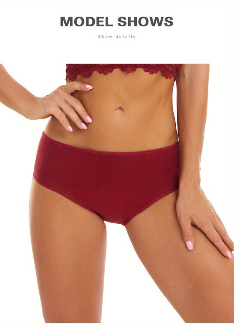 10 Pcs Comfy High Support Mid Rise Period Panties - Breathable Cotton Lingerie with Polyester Lining for Comfortable Wear - Full Coverage, Simple Solid Color Design, Anti-Leak Protection - Lena & Miles Exquisite Boutique LLC.