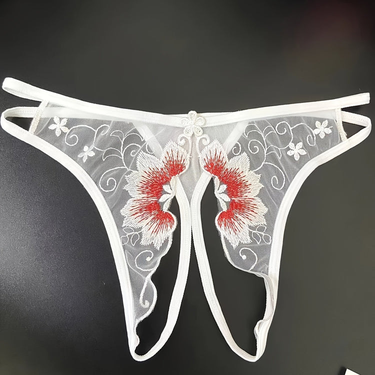 Delicate Floral Embroidered Mesh Thong Lingerie - Seductive Open Crotch & Ultra-Sheer Design - Breathable Womens Intimate Wear for Special Occasions - Lena & Miles Exquisite Boutique LLC.