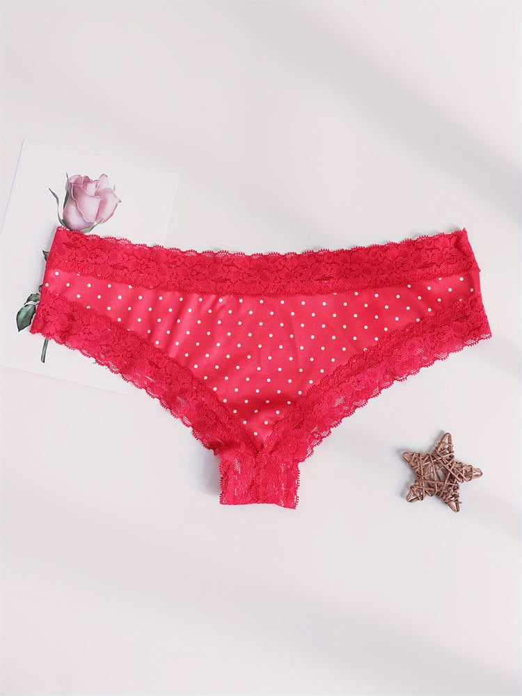 Adorable Heart Print Hipster Panties with Festive Lace Trim - Low Waist, Soft & Comfortable Intimates for Women - Perfect Kings Day Lingerie - Lena & Miles Exquisite Boutique LLC.