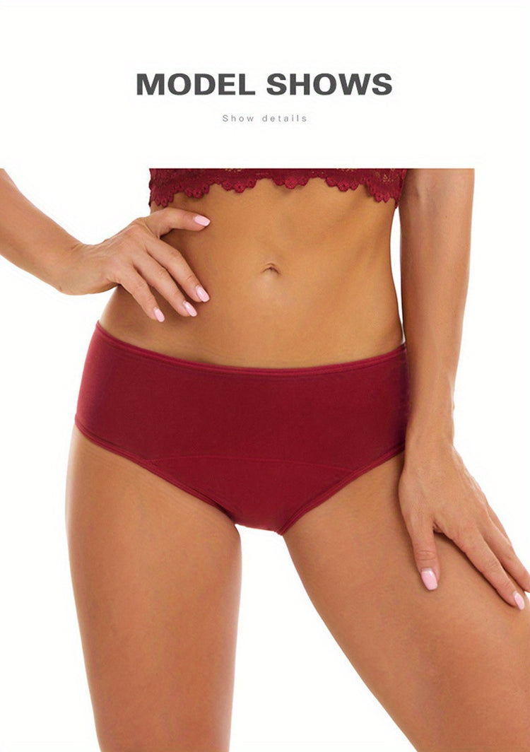 3pcs Simple Period Panties, Comfort Mid-high Waist Physiological Briefs, Breathable Postpartum Panty, Menstruation Panties, Women&