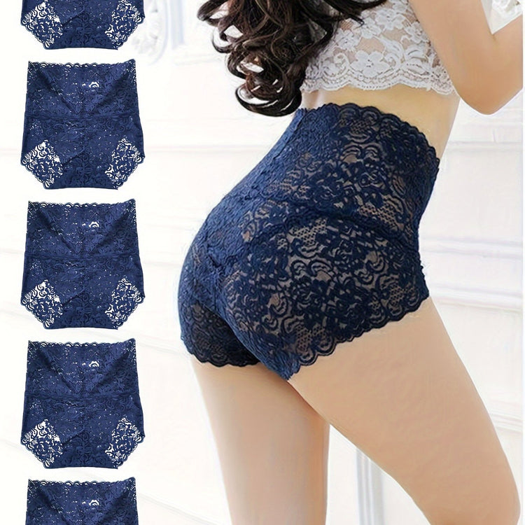 5pcs Comfy Floral Lace Briefs - Women&