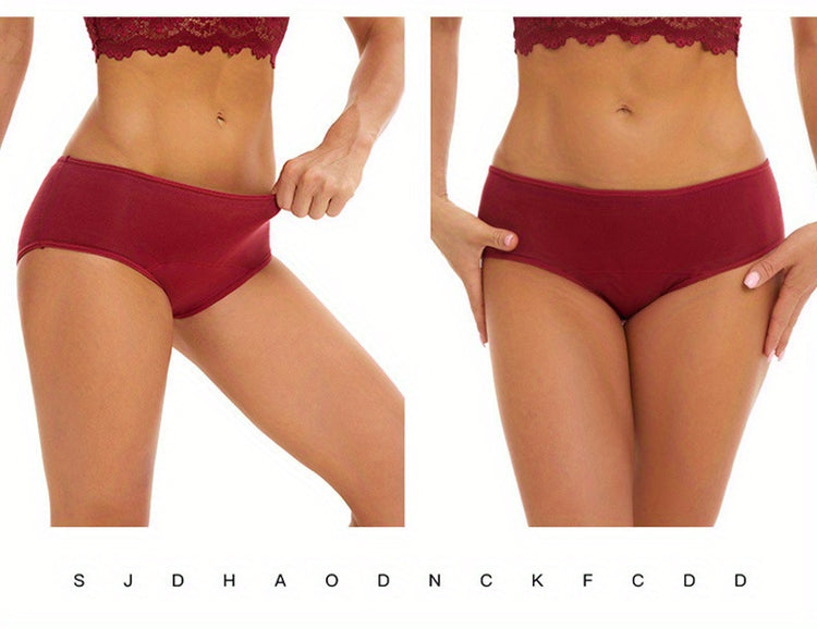 10 Pcs Comfy High Support Mid Rise Period Panties - Breathable Cotton Lingerie with Polyester Lining for Comfortable Wear - Full Coverage, Simple Solid Color Design, Anti-Leak Protection - Lena & Miles Exquisite Boutique LLC.