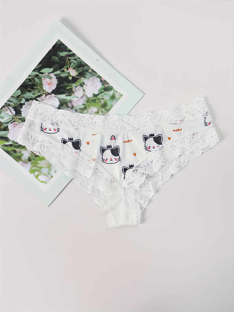 Adorable Heart Print Hipster Panties with Festive Lace Trim - Low Waist, Soft & Comfortable Intimates for Women - Perfect Kings Day Lingerie - Lena & Miles Exquisite Boutique LLC.