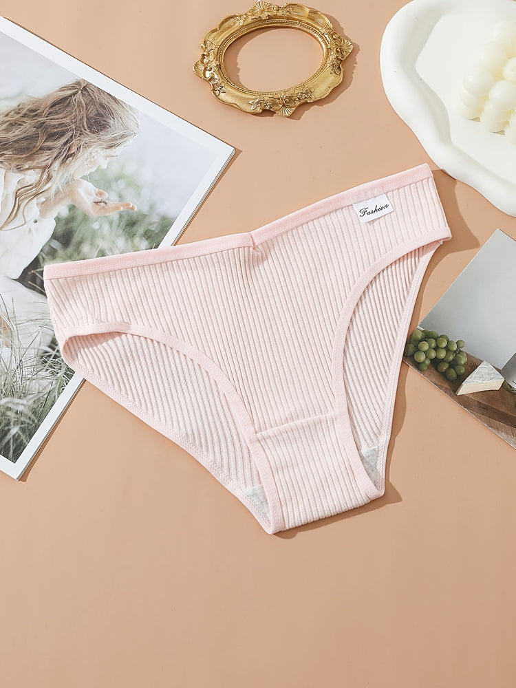 8pcs Seamless Ribbed Bikini, Comfy & Breathable Low Waist Panties, Women&