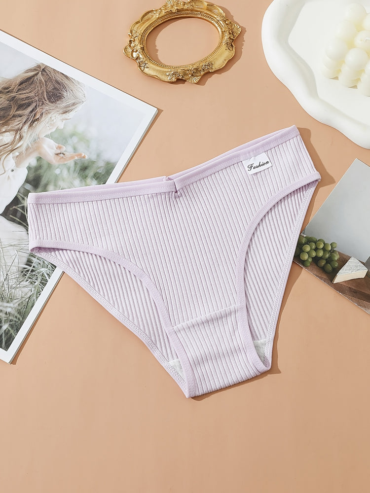 8pcs Seamless Ribbed Bikini, Comfy & Breathable Low Waist Panties, Women&