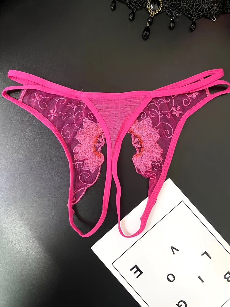 Delicate Floral Embroidered Mesh Thong Lingerie - Seductive Open Crotch & Ultra-Sheer Design - Breathable Womens Intimate Wear for Special Occasions - Lena & Miles Exquisite Boutique LLC.