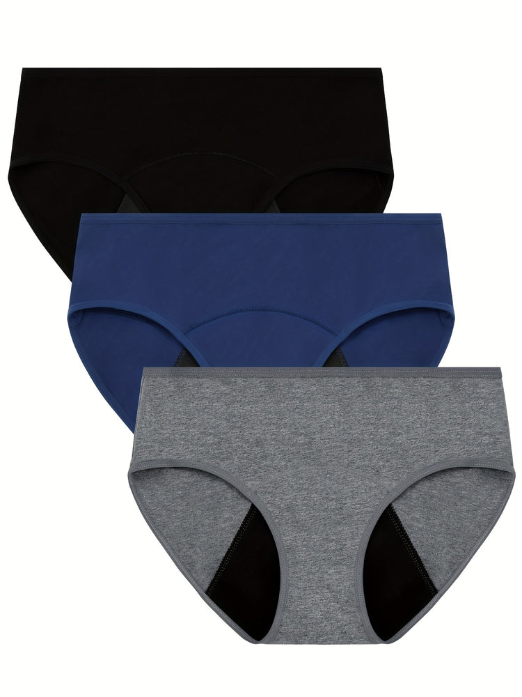 3pcs Simple Period Panties, Comfort Mid-high Waist Physiological Briefs, Breathable Postpartum Panty, Menstruation Panties, Women&