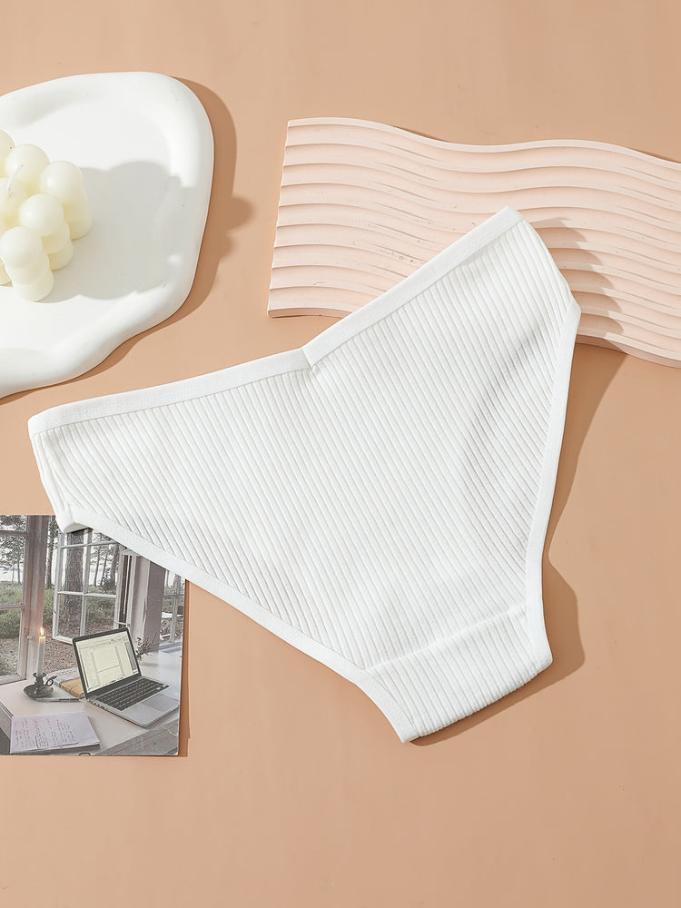 8pcs Seamless Ribbed Bikini, Comfy & Breathable Low Waist Panties, Women&