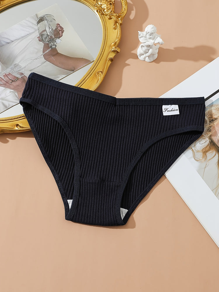 8pcs Seamless Ribbed Bikini, Comfy & Breathable Low Waist Panties, Women&