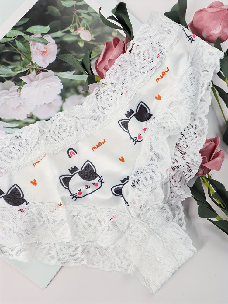 Adorable Heart Print Hipster Panties with Festive Lace Trim - Low Waist, Soft & Comfortable Intimates for Women - Perfect Kings Day Lingerie - Lena & Miles Exquisite Boutique LLC.