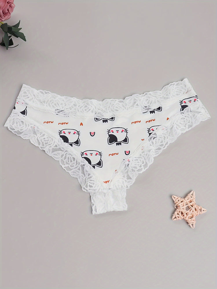 Adorable Heart Print Hipster Panties with Festive Lace Trim - Low Waist, Soft & Comfortable Intimates for Women - Perfect Kings Day Lingerie - Lena & Miles Exquisite Boutique LLC.