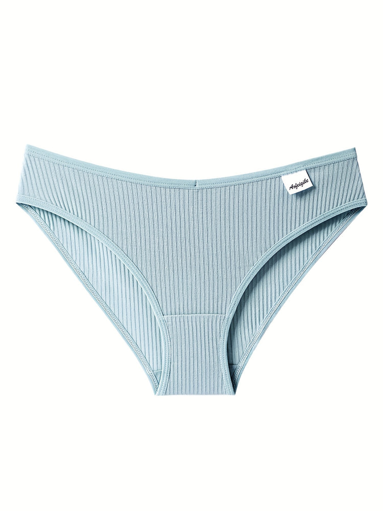 8pcs Seamless Ribbed Bikini, Comfy & Breathable Low Waist Panties, Women&