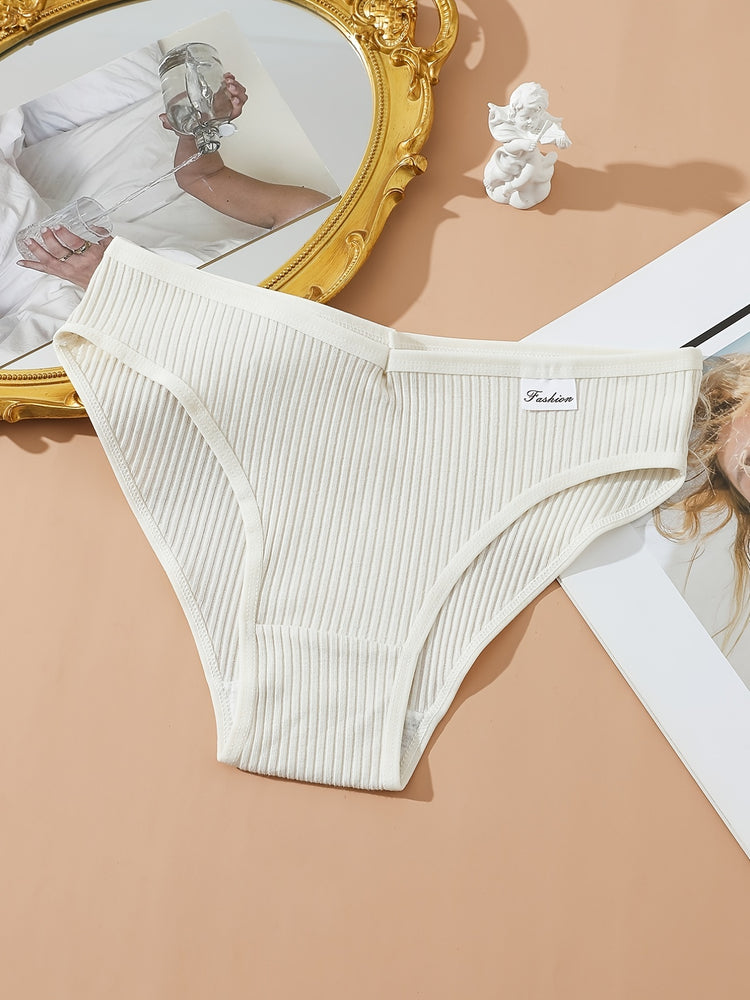8pcs Seamless Ribbed Bikini, Comfy & Breathable Low Waist Panties, Women&