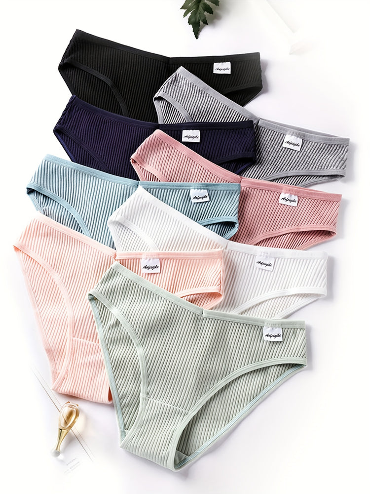 8pcs Seamless Ribbed Bikini, Comfy & Breathable Low Waist Panties, Women&