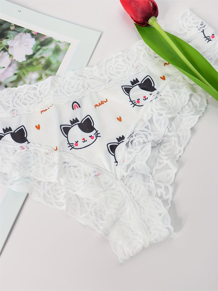 Adorable Heart Print Hipster Panties with Festive Lace Trim - Low Waist, Soft & Comfortable Intimates for Women - Perfect Kings Day Lingerie - Lena & Miles Exquisite Boutique LLC.