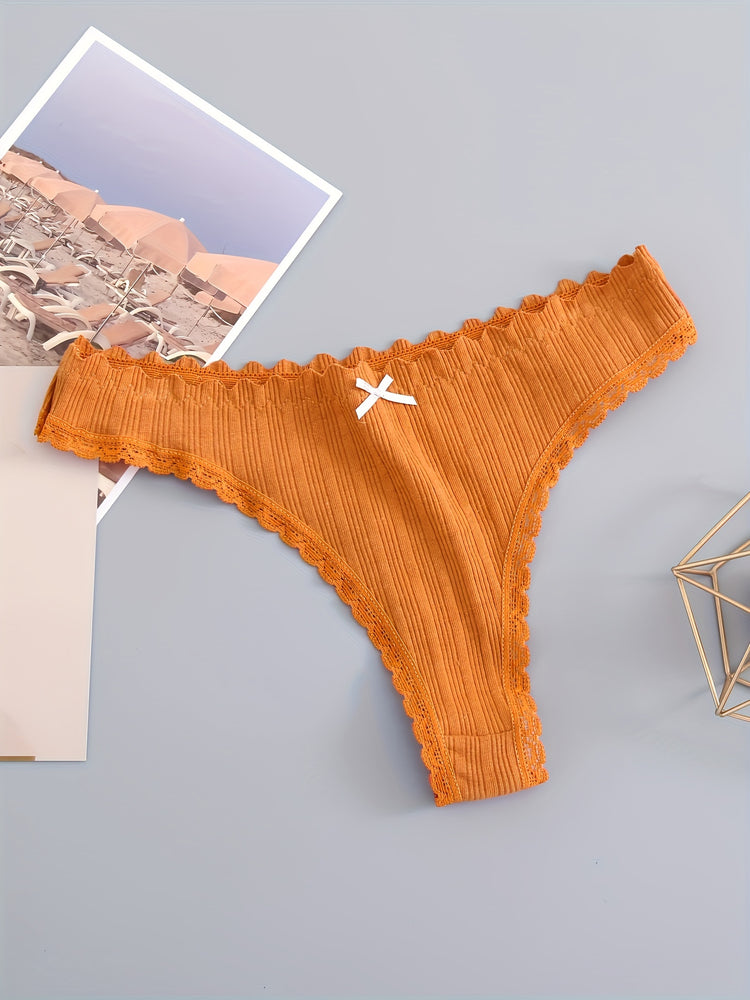 5pcs Romantic Floral Lace Thong Panties - Sultry Scallop Trim, Low Waist Design, Womens Comfortable Lingerie Set for Everyday Elegance - Lena & Miles Exquisite Boutique LLC.