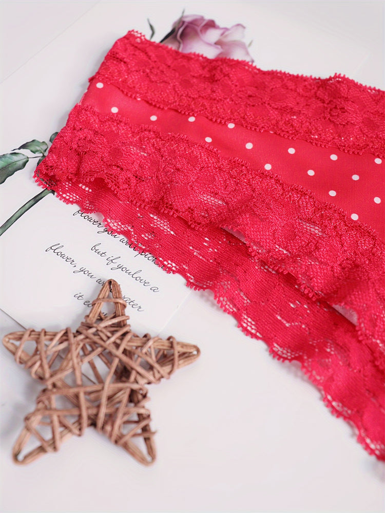Adorable Heart Print Hipster Panties with Festive Lace Trim - Low Waist, Soft & Comfortable Intimates for Women - Perfect Kings Day Lingerie - Lena & Miles Exquisite Boutique LLC.