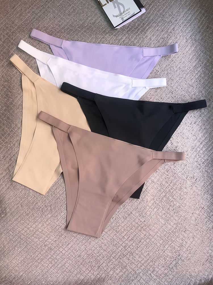 5 Pack Solid Seamless Low Waist Panties, Comfortable Daily Thongs, Women&