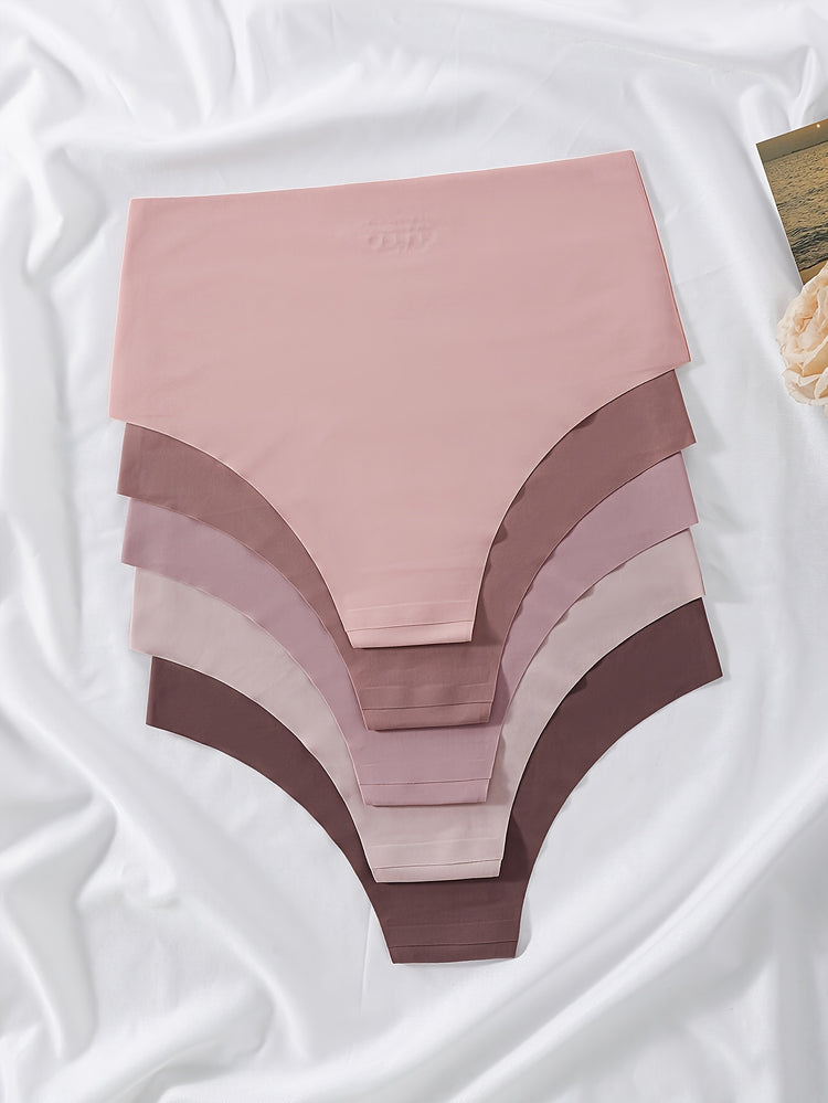 5pcs High Waist Seamless Mixed Color Panties Pack, Women&