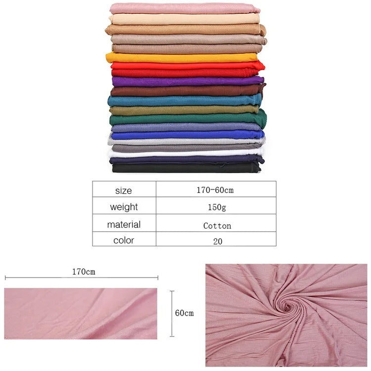 2023 New Modal Cotton Jersey Hijab Scarf Long Muslim Shawl Plain Soft Turban Tie Head Wraps For Women Africa Headband 170x60cm - Lena & Miles Exquisite Boutique LLC.