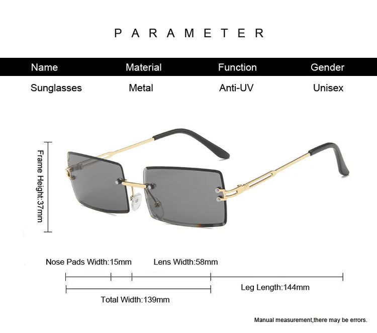 Rimless Square Sunglasses Man Brand Designer - Lena & Miles Exquisite Boutique LLC.