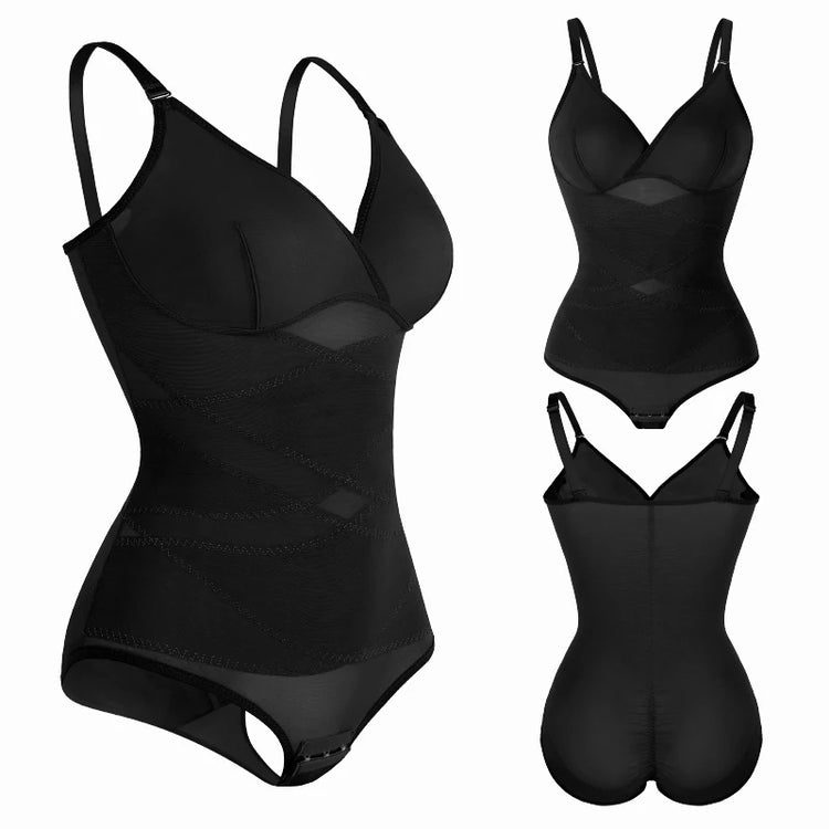 Women Tummy Control Body Shaper Mesh Slimming Waist Briefs Bodysuit V Neck Body Shaper Butt Lifter Smooth Body with Built in Bra - Lena & Miles Exquisite Boutique LLC.