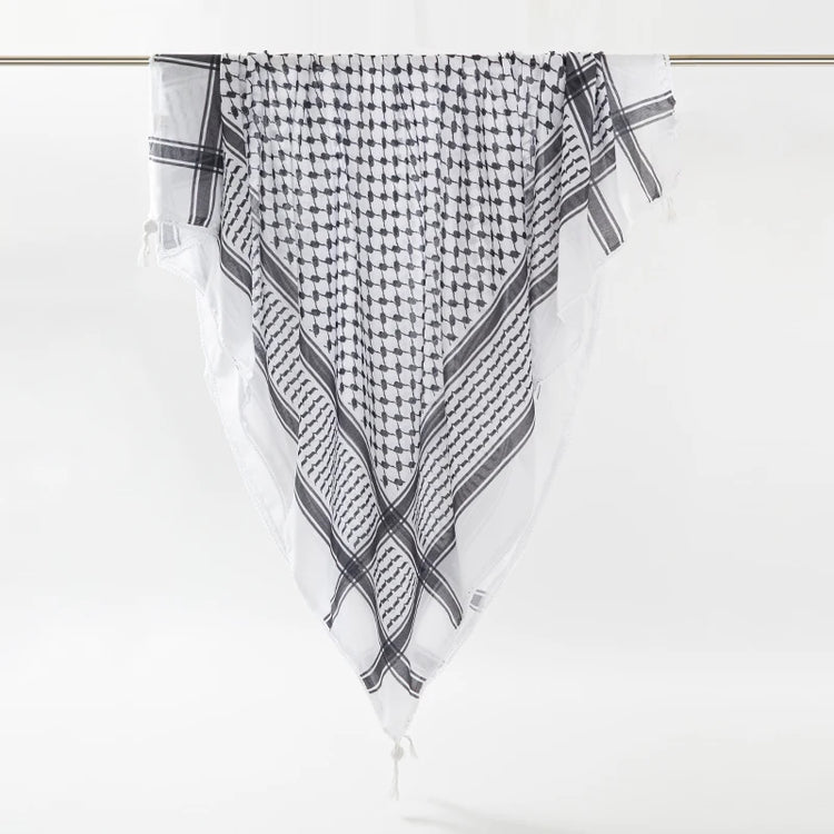 Classic Plaid Print Hijab Scarf Pompom Tassels Black and White Square Shemagh Muslim Headscarf Women Arab Keffiyeh Hijabs - Lena & Miles Exquisite Boutique LLC.