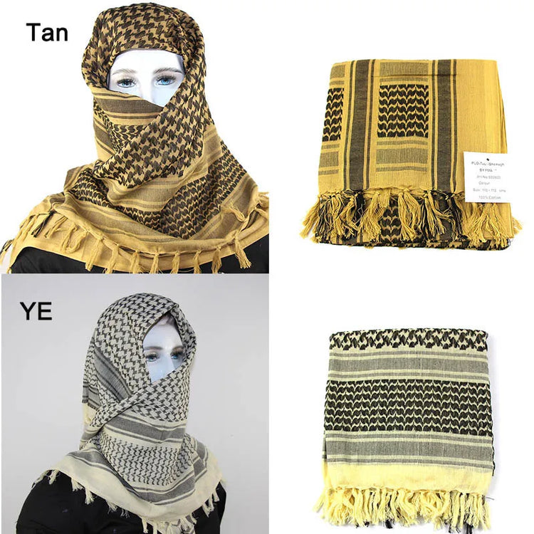136X133CM Tactical Desert Shemagh Keffiyeh Arab Tessel Scarf Wrap Outdoor Windproof Dustproof Face Protective Scarf Men Women - Lena & Miles Exquisite Boutique LLC.