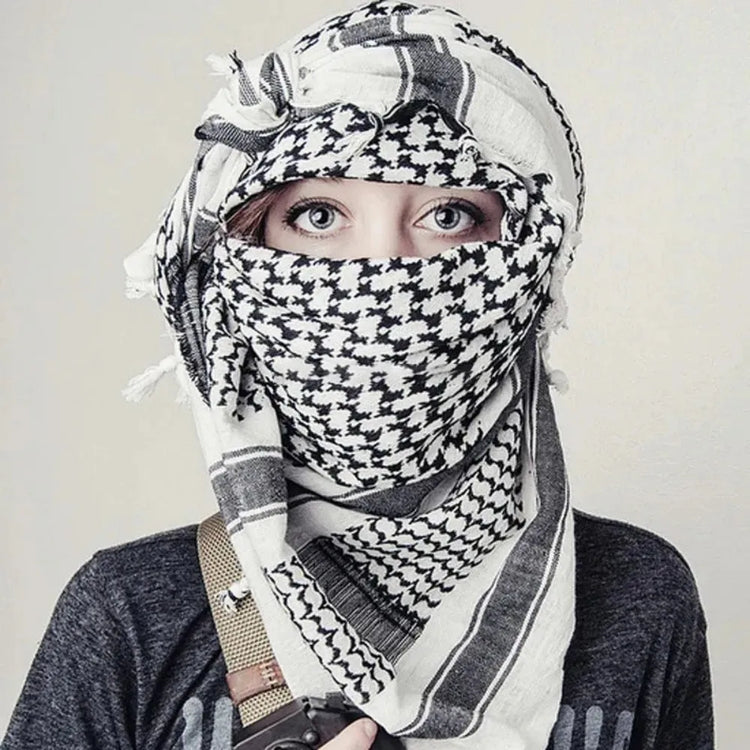 Classic Plaid Print Hijab Scarf Pompom Tassels Black and White Square Shemagh Muslim Headscarf Women Arab Keffiyeh Hijabs - Lena & Miles Exquisite Boutique LLC.