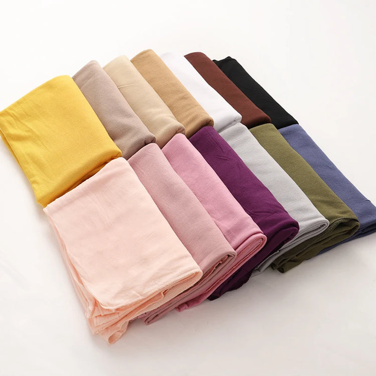 2023 New Modal Cotton Jersey Hijab Scarf Long Muslim Shawl Plain Soft Turban Tie Head Wraps For Women Africa Headband 170x60cm - Lena & Miles Exquisite Boutique LLC.