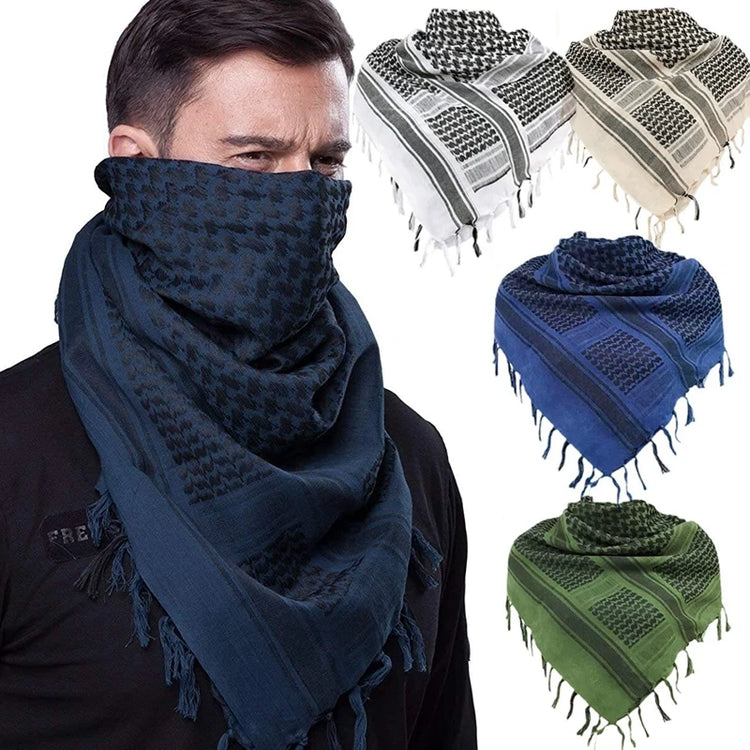 136X133CM Tactical Desert Shemagh Keffiyeh Arab Tessel Scarf Wrap Outdoor Windproof Dustproof Face Protective Scarf Men Women - Lena & Miles Exquisite Boutique LLC.