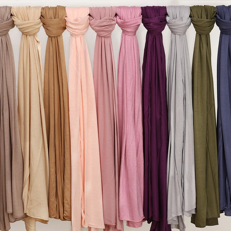 2023 New Modal Cotton Jersey Hijab Scarf Long Muslim Shawl Plain Soft Turban Tie Head Wraps For Women Africa Headband 170x60cm - Lena & Miles Exquisite Boutique LLC.