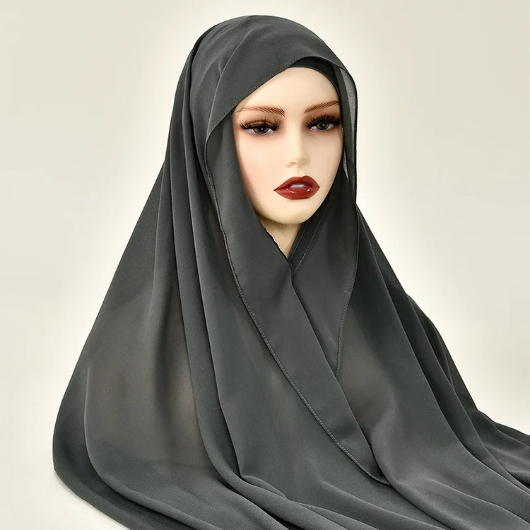 Chiffon Instant Hijab With Bulit-in Magnets Muslim Woman Hijab Solid Color Easy To Wear Shawl Wrap With Undercap Famme Headscarf - Lena & Miles Exquisite Boutique LLC.