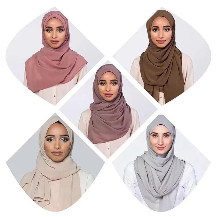Muslim Chiffon Hijab Scarf Women Long Solid Color Head Wrap For Women Hijabs Scarves Ladies Muslim Veil Jersey Hijabs - Lena & Miles Exquisite Boutique LLC.