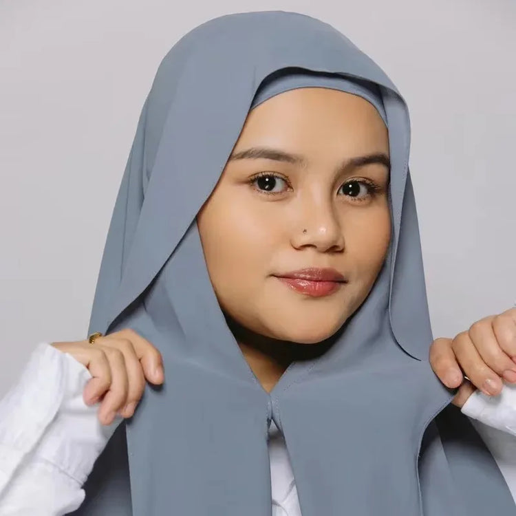Chiffon Instant Hijab With Bulit-in Magnets Muslim Woman Hijab Solid Color Easy To Wear Shawl Wrap With Undercap Famme Headscarf - Lena & Miles Exquisite Boutique LLC.