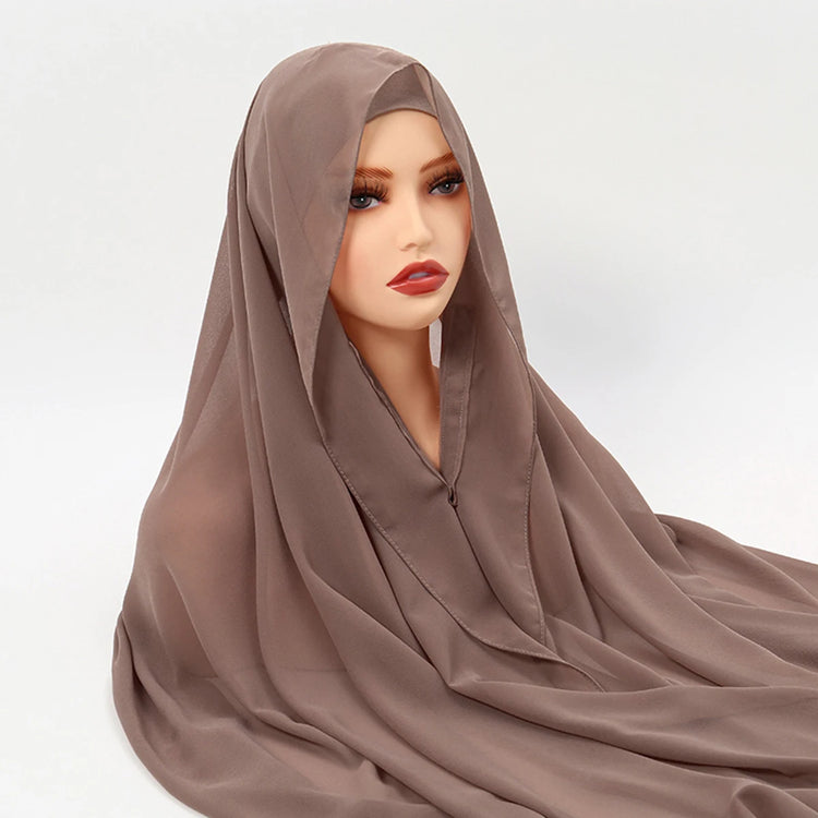 Chiffon Instant Hijab With Bulit-in Magnets Muslim Woman Hijab Solid Color Easy To Wear Shawl Wrap With Undercap Famme Headscarf - Lena & Miles Exquisite Boutique LLC.