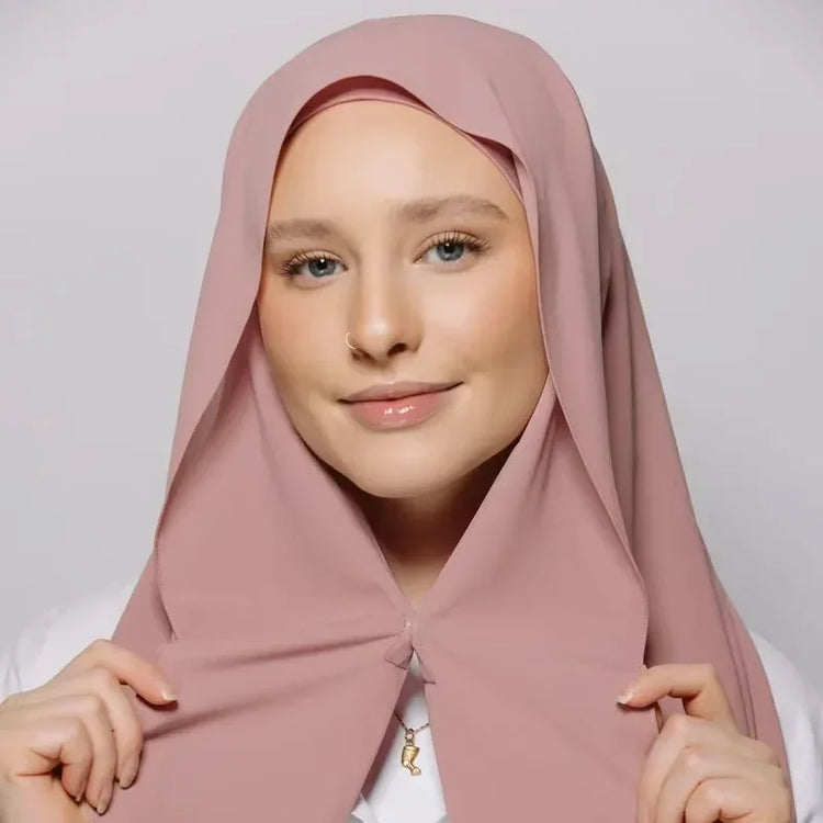 Chiffon Instant Hijab With Bulit-in Magnets Muslim Woman Hijab Solid Color Easy To Wear Shawl Wrap With Undercap Famme Headscarf - Lena & Miles Exquisite Boutique LLC.