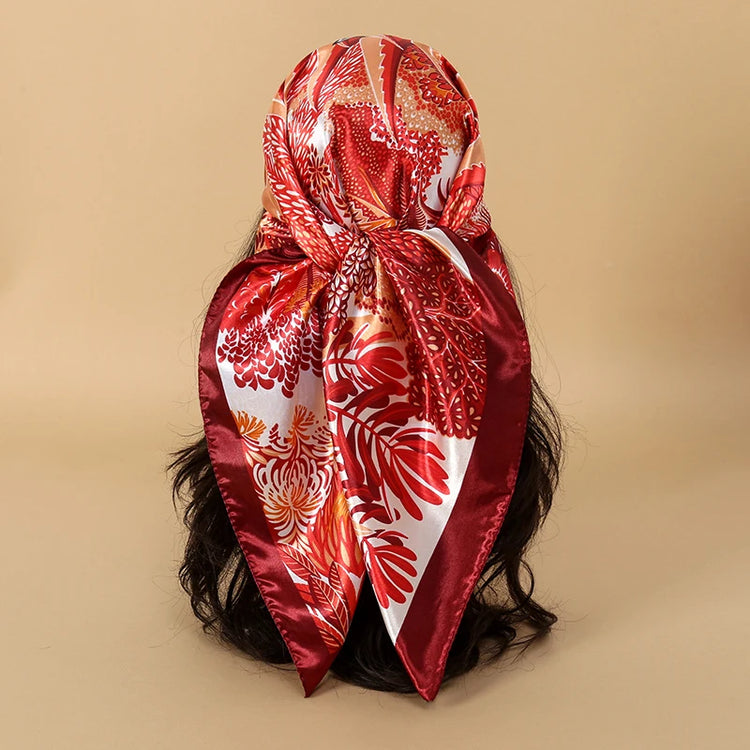 2024 Luxury Brand Bandana Silk Square Leopard Print Scarf Women Satin Shawl Hijab Female Scarves Hair Band Headkerchief - Lena & Miles Exquisite Boutique LLC.