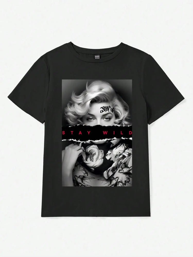 European Style Fashion Portrait Printed Women T-ummer Casual Cotton Tops Street O-Neck Tees Breathable Loose Clothes - Lena & Miles Exquisite Boutique LLC.