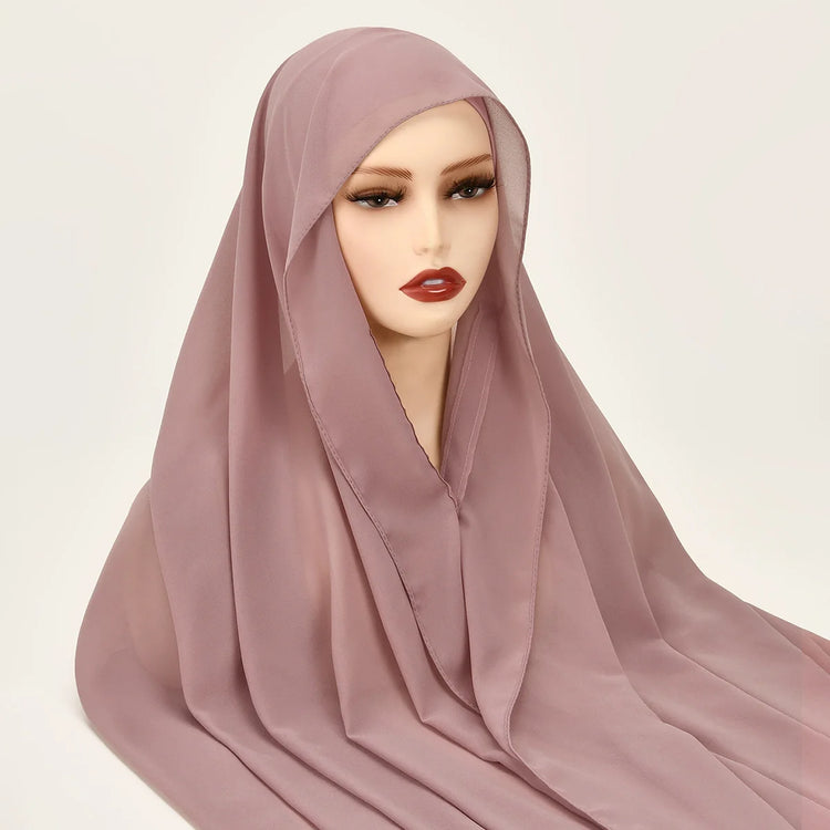 Chiffon Instant Hijab With Bulit-in Magnets Muslim Woman Hijab Solid Color Easy To Wear Shawl Wrap With Undercap Famme Headscarf - Lena & Miles Exquisite Boutique LLC.