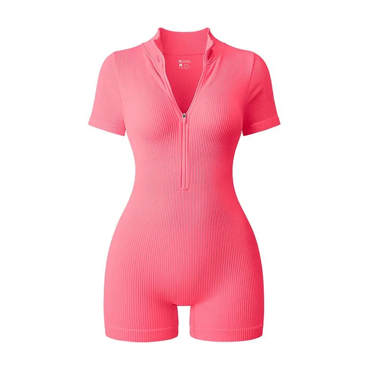 2025 Yoga Jumpsuit Summer Short Sleeve Zipper Sports Wear Gym Fitness Sports Bodysuits Women Fashion Running Yoga Fitness Suit - Lena & Miles Exquisite Boutique LLC.
