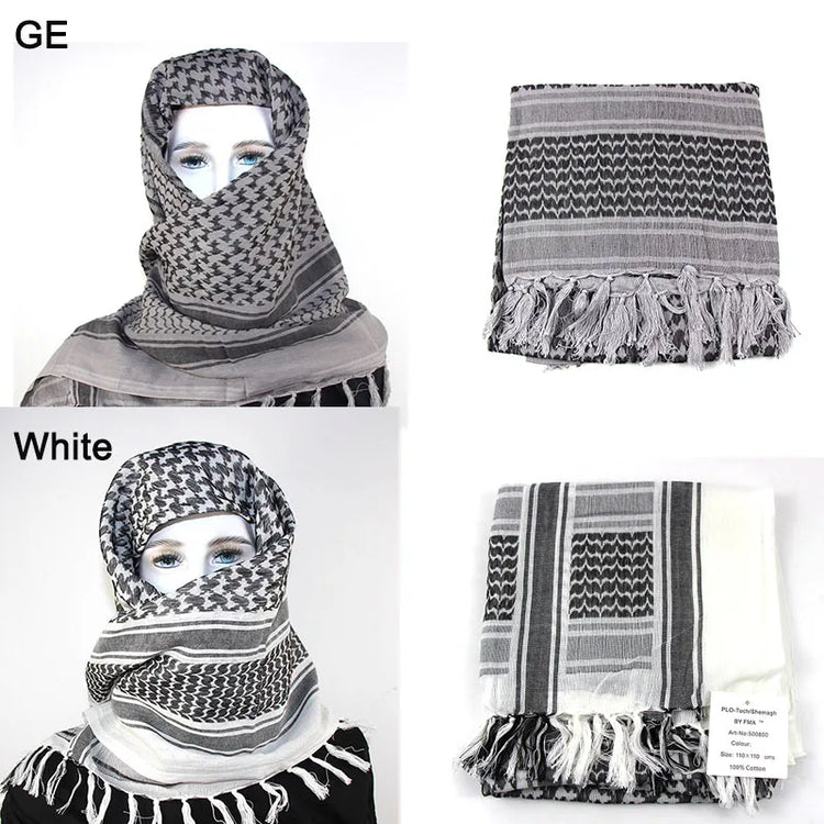 136X133CM Tactical Desert Shemagh Keffiyeh Arab Tessel Scarf Wrap Outdoor Windproof Dustproof Face Protective Scarf Men Women - Lena & Miles Exquisite Boutique LLC.