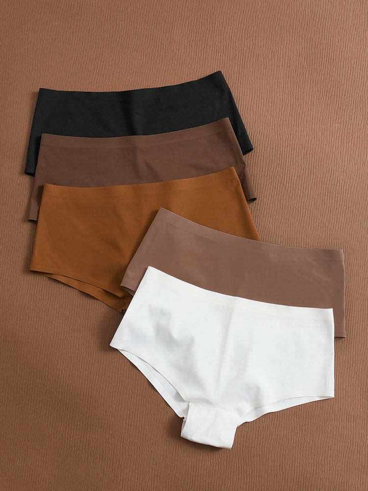 5pcs Elegant Seamless Mid-Rise Briefs for Women - Breathable, Stretchy Nylon Blend Panties, Solid Color, Underwear & Lingerie - Lena & Miles Exquisite Boutique LLC.