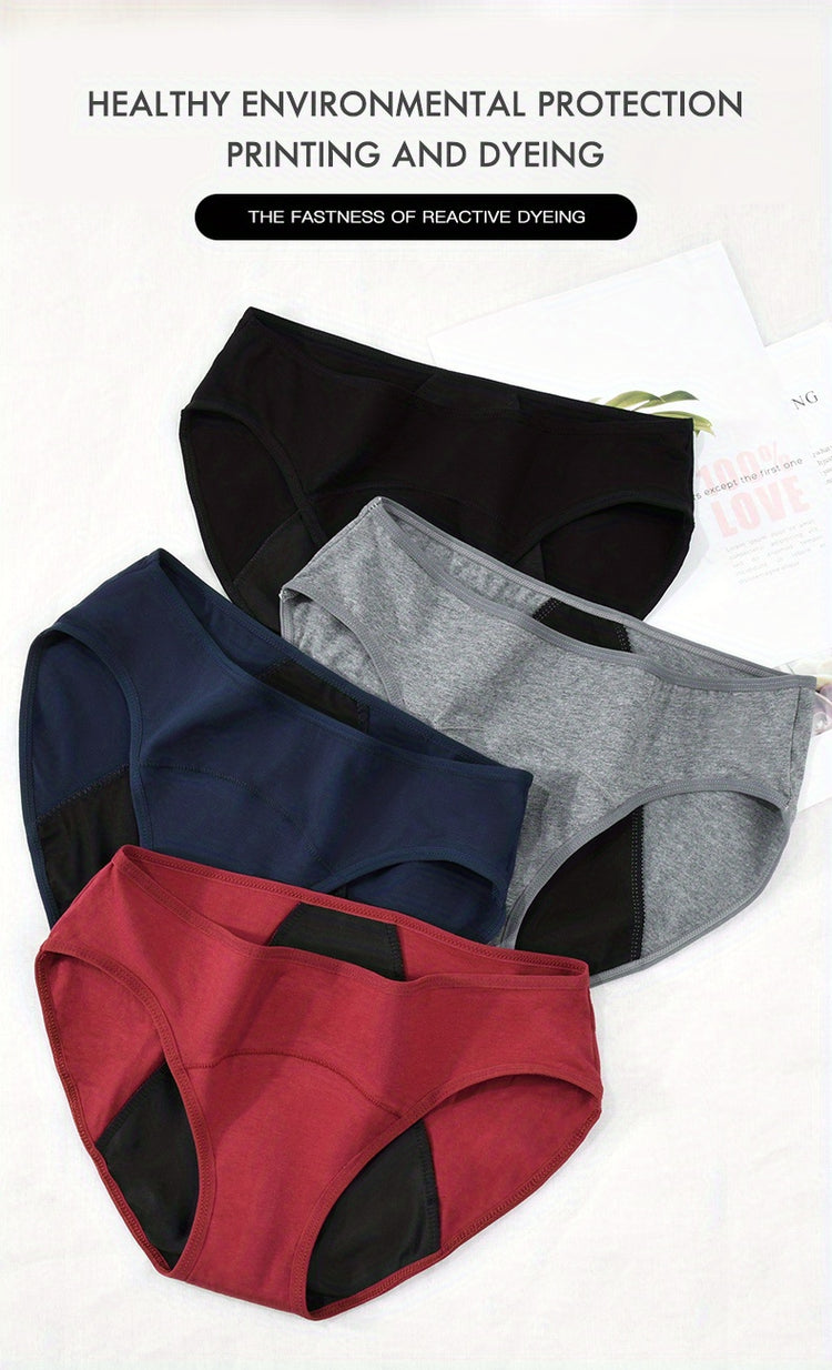 3pcs Simple Period Panties, Comfort Mid-high Waist Physiological Briefs, Breathable Postpartum Panty, Menstruation Panties, Women&