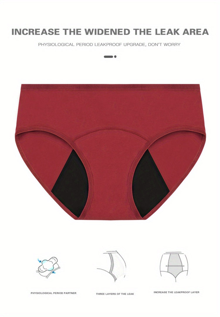 3pcs Simple Period Panties, Comfort Mid-high Waist Physiological Briefs, Breathable Postpartum Panty, Menstruation Panties, Women&